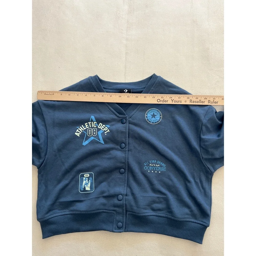 Converse Girls Slacker Blue Varsity Cardigan Sweatshirt 4MH371-UFL Size M 10-12